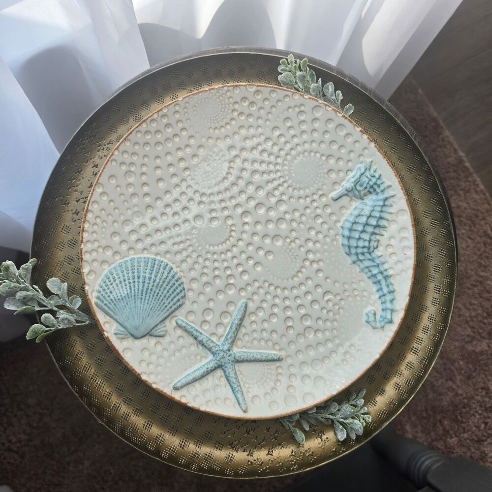 ​Cracker Barrel Coastal Ocean Sea Life Stoneware Decorative Plate/Platter